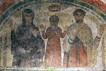 The earliest representation of San Gennaro (St. Januarius), patron saint of Naples, in the catacombs of San Gennaro, Naples, Campania, Italy, Europe