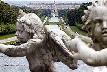 Royal Palace seen from the fountain of Venus and Adonis, Caserta, Campania, Italy, Europe