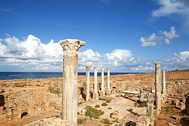 View from the central basilica, Apollonia, Libya, North Africa, Africa 