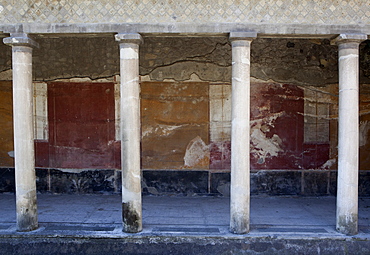 Fresco in the atrium entrance of the Poppea Villa (Villa Poppaea), Oplontis, UNESCO World Heritage Site, Campania, Italy, Europe