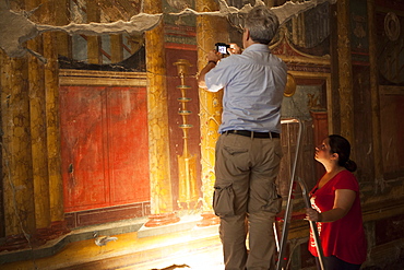 Archeologists and restorers studing the frescos at Poppea Villa (Villa Poppaea), Oplontis, UNESCO World Heritage Site, Campania, Italy, Europe