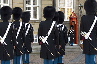 Changing of the guard, Amalienborg Palace, Copenhagen, Denmark, Scandinavia, Europe