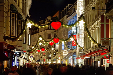 Stroget Ostergade shopping area at Christmas, Copenhagen, Denmark, Scandinavia, Europe