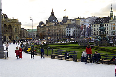 Skating rink, Kongens Nytorv at Christmas, Copenhagen, Denmark, Scandinavia, Europe