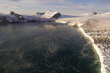 Helicopter flight on Huntress Glacier, False Bay, Livingston Island, South Shetland Islands, Antarctica, Polar Regions