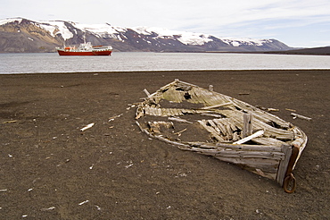 Old whaling boat, Telephone Bay, Deception Island, South Shetland Islands, Antarctica, Polar Regions