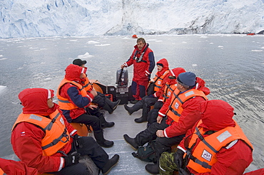 Tourists at Garibaldi Glacier, Darwin National Park, Tierra del Fuego, Patagonia, Chile, South America