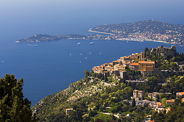 Eze village and Cap Ferrat, Alpes Maritimes, Provence, Cote d'Azur, French Riviera, France, Mediterranean, Europe