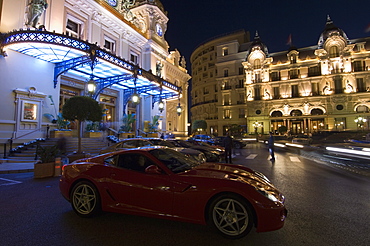 Place du Casino at dusk, Monte Carlo, Monaco, Europe