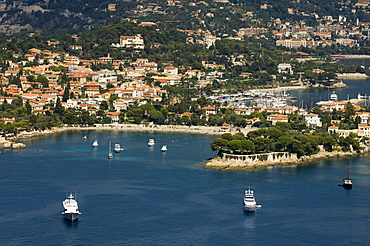 View from helicopter of St. Jean Cap Ferrat, Alpes-Maritimes, Provence, Cote d'Azur, French Riviera, France, Mediterranean, Europe