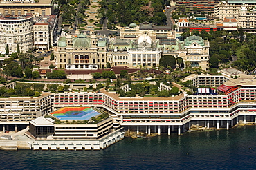 View from helicopter of the Casino, Monte Carlo, Monaco, Cote d'Azur, Europe