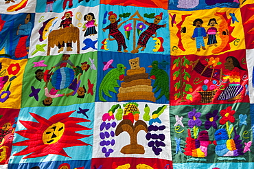 Embroidered textile, Santiago Atitlan, Lake Atitlan, Guatemala, Central America