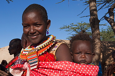 Samburu woman and baby, Loisaba Wilderness Conservancy, Laikipia, Kenya, East Africa, Africa