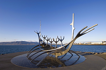 Sculpture of a Viking ship by Jon Gunnar Arnason, Reykjavik, Iceland, Polar Regions