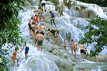 Tourists at Dunn's River Falls, Ocho Rios, Jamaica, West Indies, Central America