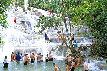 Tourists at Dunn's River Falls, Ocho Rios, Jamaica, West Indies, Central America