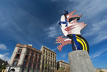 Sculpture entitled Barcelona Head by Roy Lichtenstein, Placa d'Antoni Lopez, Barcelona, Catalonia, Spain, Europe