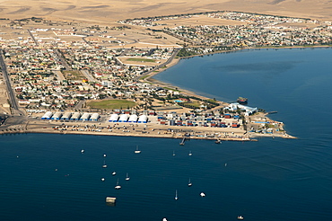 Aerial view of Walvis Bay, Skeleton Coast, Namib Desert, Namibia, Africa