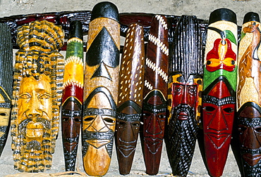 Souvenir masks for sale, Ocho Rios, Jamaica, West Indies, Central America