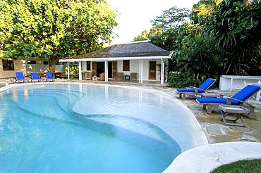 Swimming pool at luxury hotel, formerly Ian Fleming's house, Goldeneye, Ocho Rios, St. Mary, Jamaica, West Indies, Central America