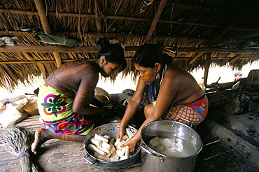 Embera Indian cooking, Soberania Forest National Park, Panama, Central America