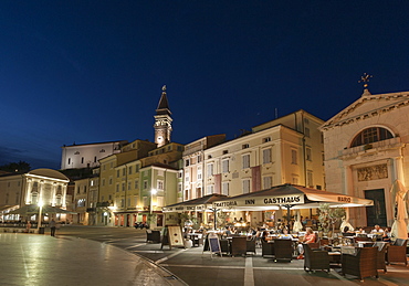 Tartini square at dusk, Piran, Slovenia, Europe