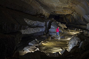 Speleologist in the Krizna Jama Cave, Cross Cave, Grahovo, Slovenia, Europe