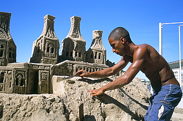 Sand sculptor, Copacabana, Rio de Janeiro, Brazil, South America