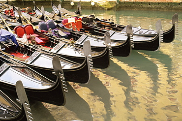 A line of gondolas, Venice, Veneto, Italy, Europe