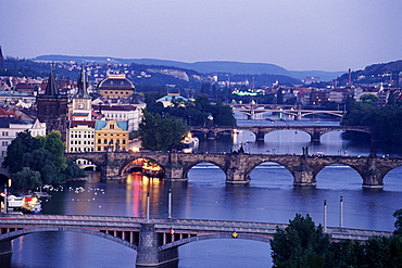 View over Vltava River from Letna Gardens, Prague, Czech Republic, Europe