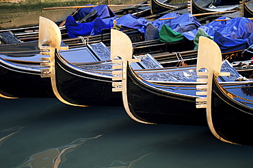 Row of gondolas, Venice, Veneto, Italy, Europe