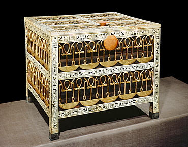 Coffer from the treasury, made from wood and ivory with applied gold and silver, from the tomb of the pharaoh Tutankhamun, discovered in the Valley of the Kings, Thebes, Egypt, North Africa, Africa