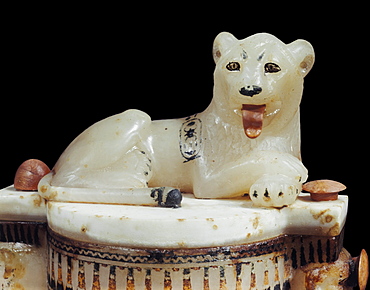 Detail of a painted alabaster unguent jar, from the tomb of the pharaoh Tutankhamun, discovered in the Valley of the Kings, Thebes, Egypt, North Africa, Africa