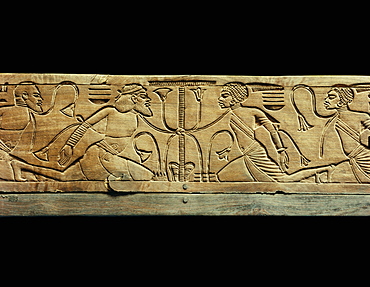 Detail from the ceremonial footstool of the king showing the enemies of Egypt conquered and beneath the yoke of the pharaoh, from the tomb of Tutankhamun, discovered in the Valley of the Kings, Thebes, Egypt, North Africa, Africa
