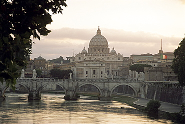 St. Peter's Basilica from across the Tiber River, Rome, Lazio,  Italy, Europe