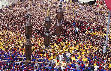 Crowd in Piazza del Comune, La Corsa dei Ceri feast on 15th of May, Gubbio, Umbria, Italy