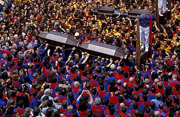 Crowd in Piazza del Comune, La Corsa dei Ceri feast on 15th of May, Gubbio, Umbria, Italy