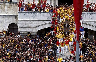 Crowd in Piazza del Comune, La Corsa dei Ceri feast on 15th of May, Gubbio, Umbria, Italy