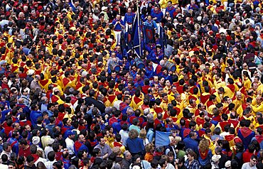 Crowd in Piazza del Comune, La Corsa dei Ceri feast on 15th of May, Gubbio, Umbria, Italy