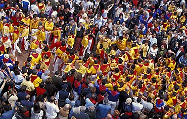 Crowd in Piazza del Comune, La Corsa dei Ceri feast on 15th of May, Gubbio, Umbria, Italy