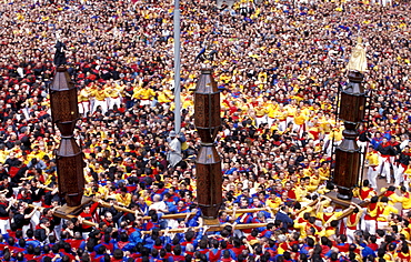 Crowd in Piazza del Comune, La Corsa dei Ceri feast on 15th of May, Gubbio, Umbria, Italy