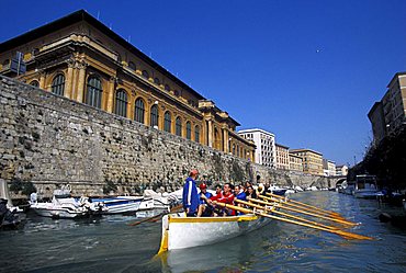 Training of Ovosodo rower for Seafaring Palio, Livorno, Tuscany, Italy