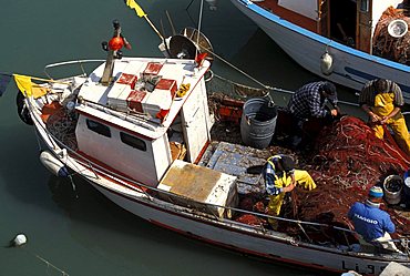 The old wet dock, fishing boat, Livorno, Tuscany, Italy