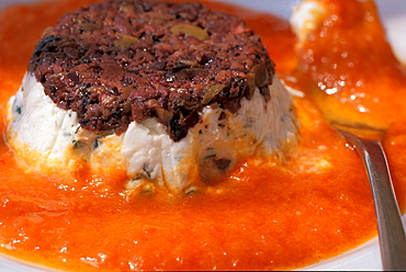 Robiola flan with pepper sauce, Roccaverano, Piedmont, Italy