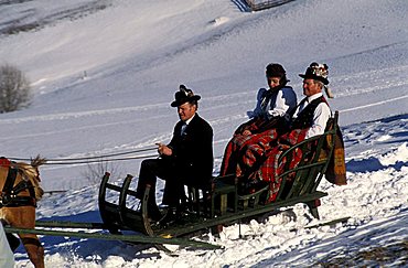 A peasant wedding, A sleigh of the relations, Castelrotto, Trentino Alto Adige, Italy.