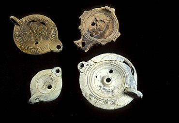 Roman oil lamps, Sicily, Italy