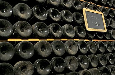 Old bottles, Mascarello cellar, Barolo, Piedmont, Italy.