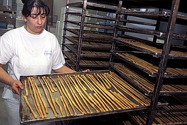 Preparation of breadstick, Il Germoglio bakery, Acqui Terme, Piedmont, Italy.