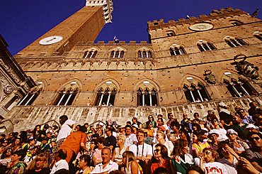 Sitting at the City Hall for the Palio, Siena, Tuscany, Italy
