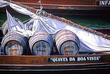 Typical boats transporting Porto wine, Douro river, Porto, Portugal, Europe 